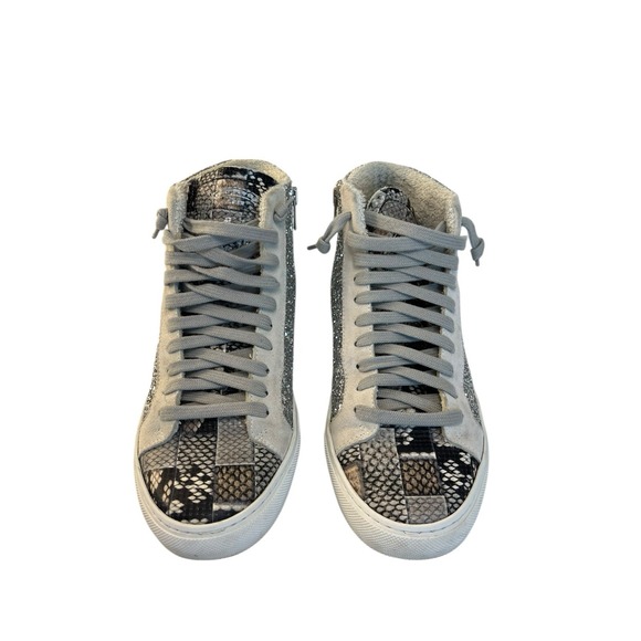 P448 Sneakers Womens 37 (US 6.5)‎ High Top Glitter Snakeskin Lace Skater Grunge - Picture 2 of 8